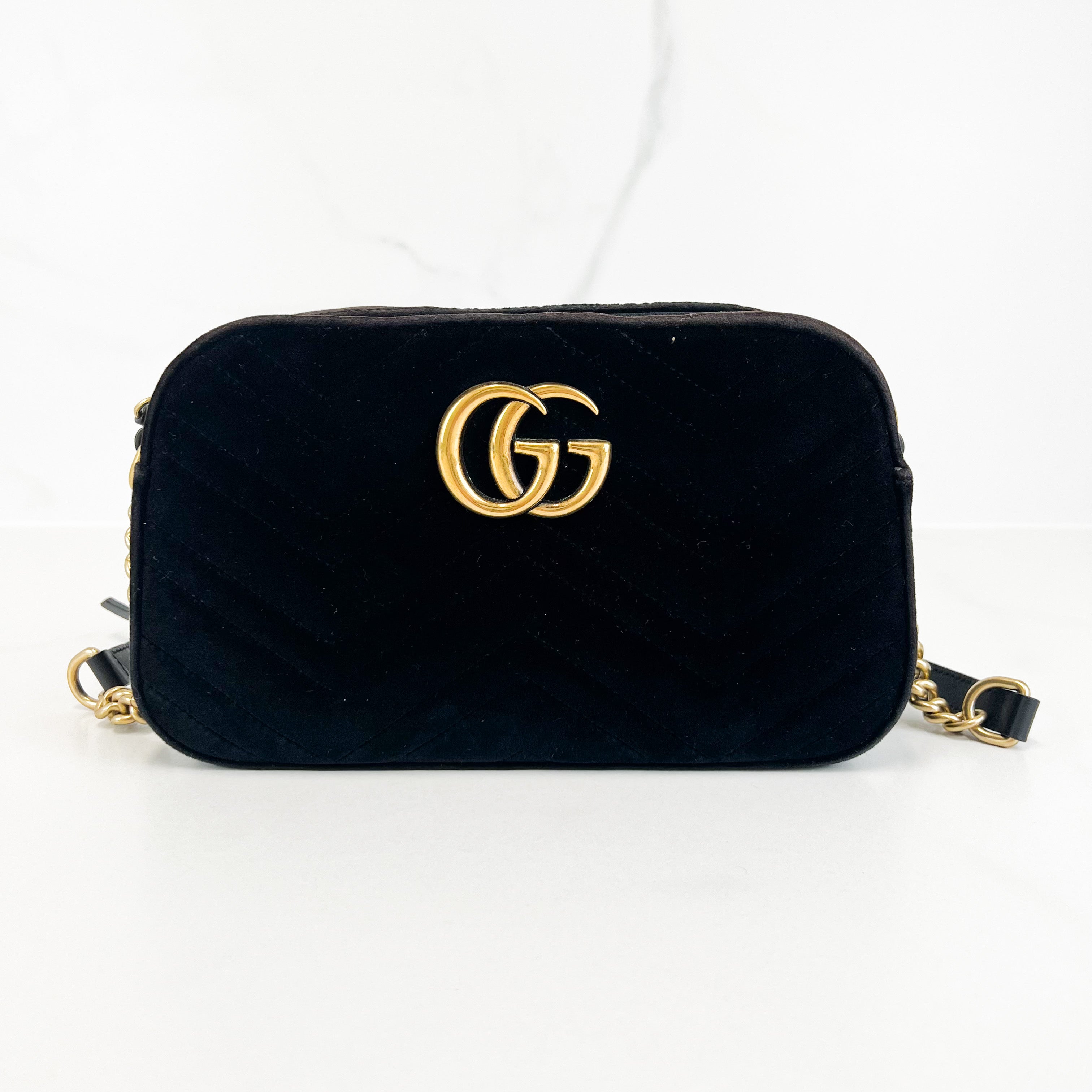 Gucci Velvet Black GG Marmont Matelasse Bag Shopluxe Consignment