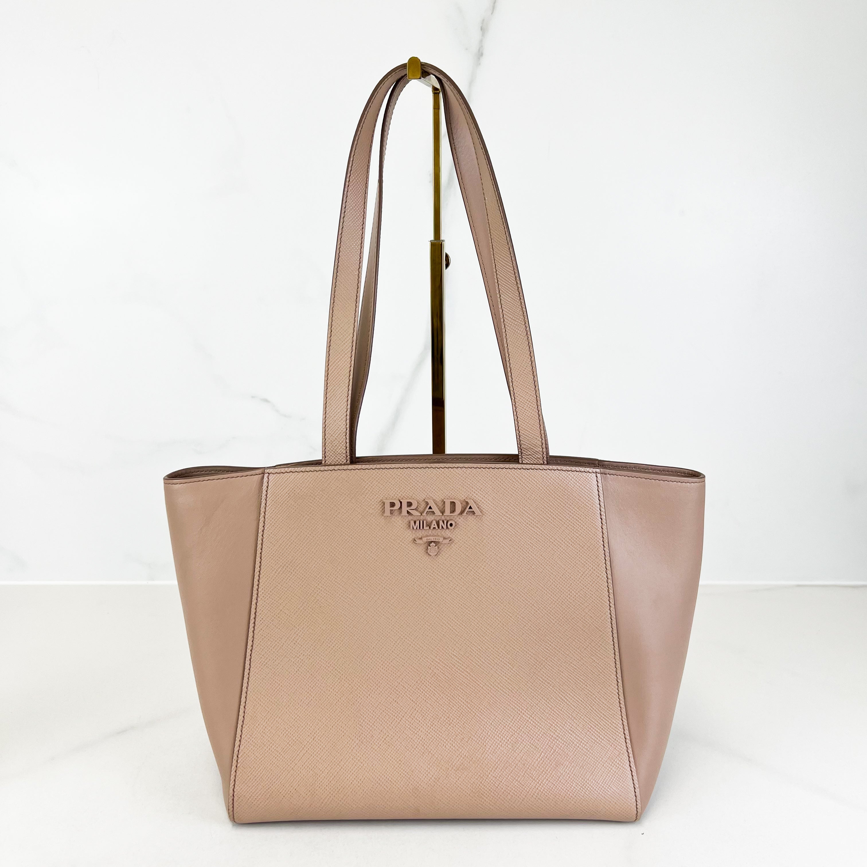 Prada Beige Milano Shoulder Tote Bag Saffiano Leather Shopluxe Consignment