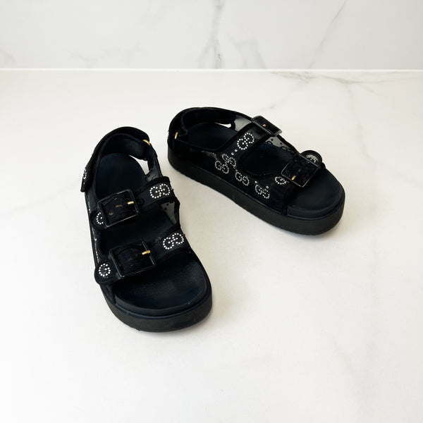 Gucci Black Mesh GG Crystal Sandal Size 39