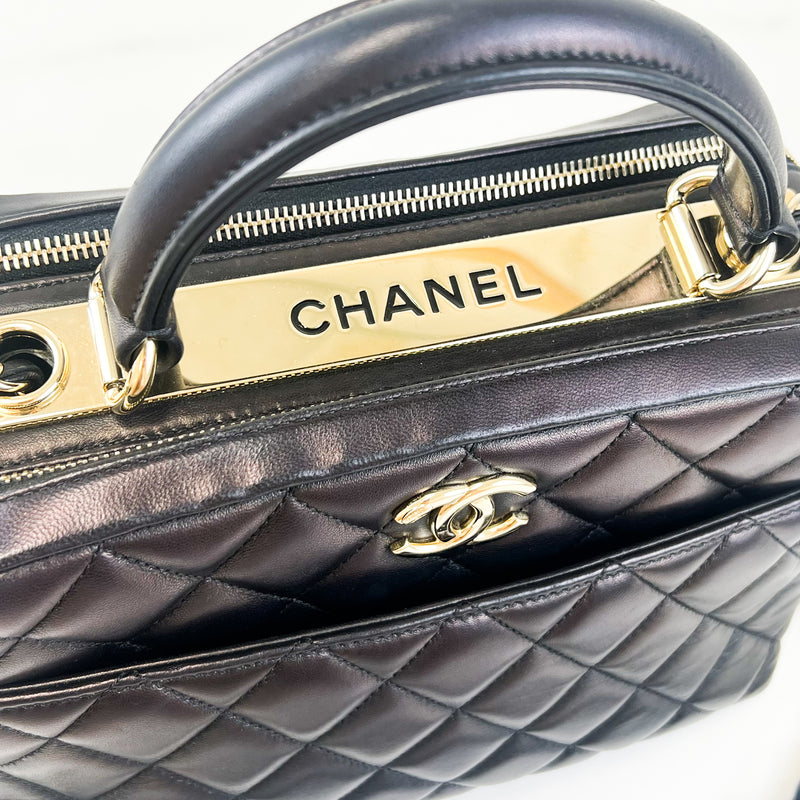 Chanel Calfskin Double Zip Trendy Bowling Bag