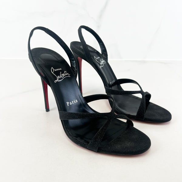 Christian Louboutin Black Glitter Emilie Sandal 100 Size 38.5