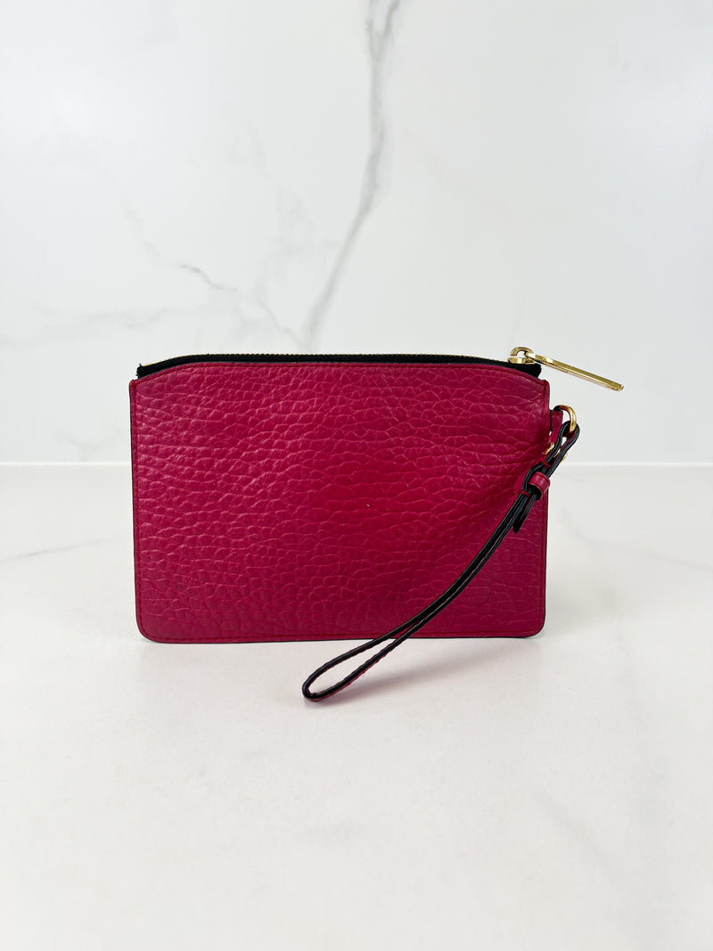 Burberry Pebbled Burgundy Leather Pouch