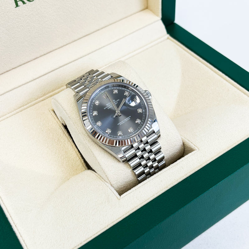 Rolex Datejust 41mm Diamond Dial Fluted Bezel Oyster Perpetual