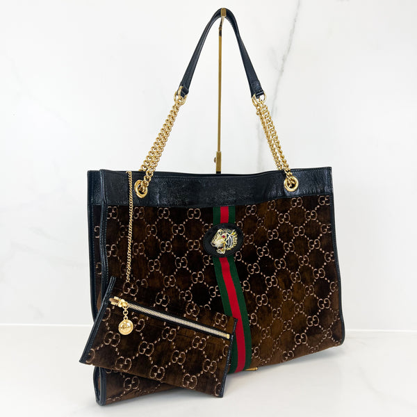 Gucci Rajah Large Brown Velvet Tote