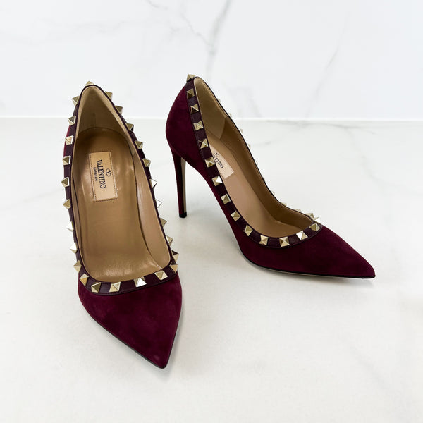 Valentino Maroon Suede Rockstud Pumps 95mm Size 36