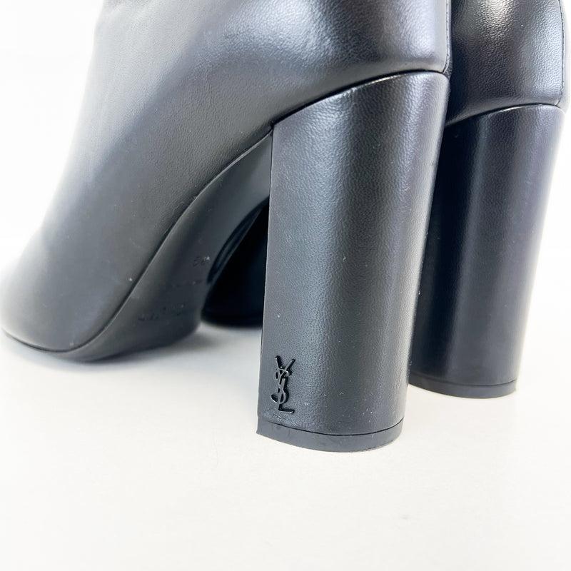 Saint Laurent Smooth Leather Heel Ankle Booties Size 39