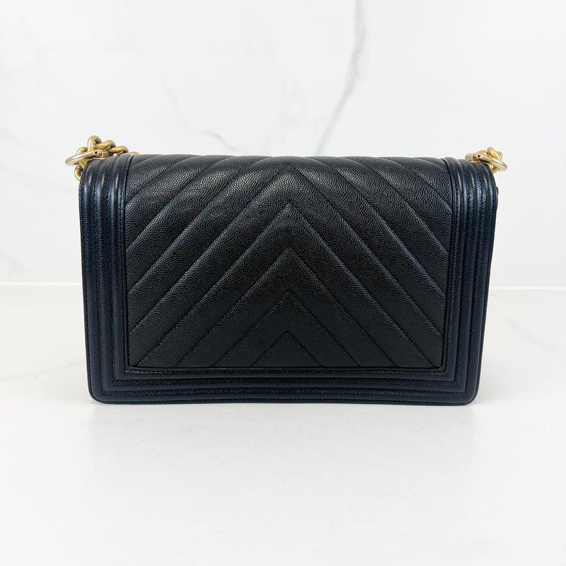 Chanel Black New Medium Caviar Chevron Boy Bag