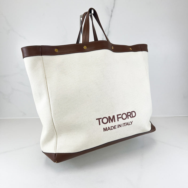 Tom Ford White Canvas Tote Bag