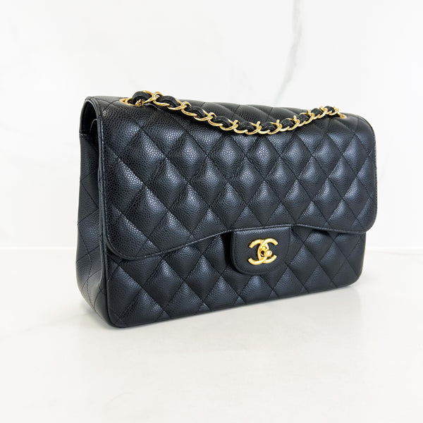 Chanel Classic Double Flap Caviar Shoulder Bag with GHW