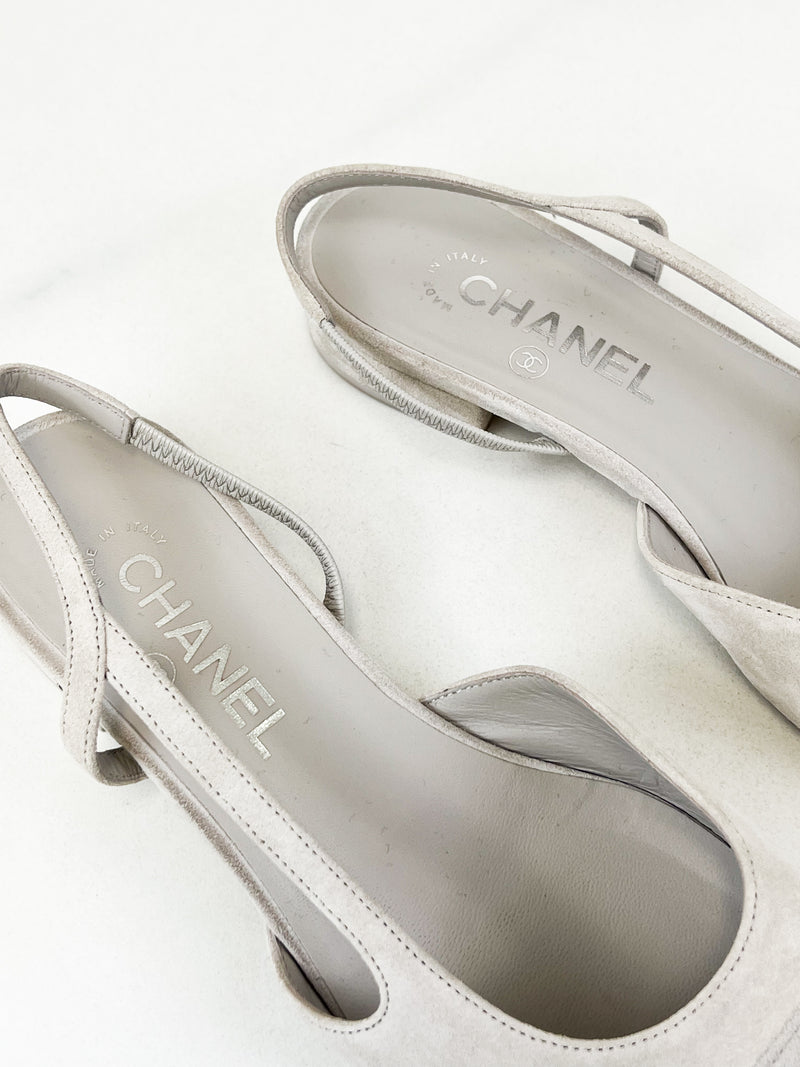 Chanel Grey Flat Slingback Size 38.5C