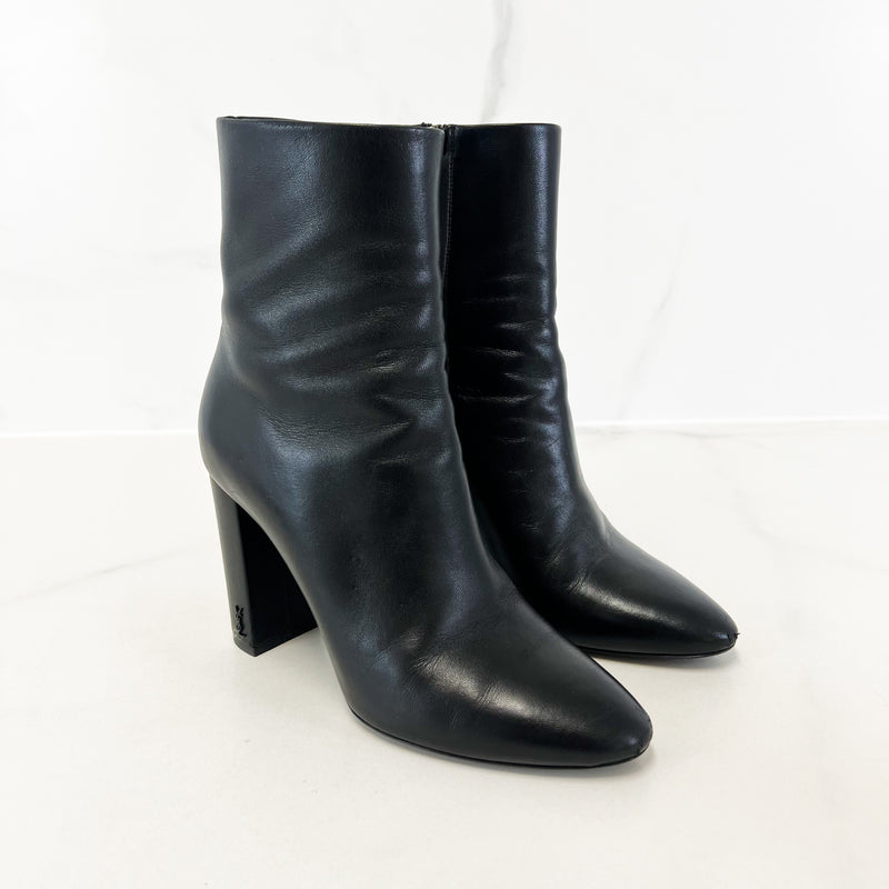 Saint Laurent Smooth Leather Heel Ankle Booties Size 39