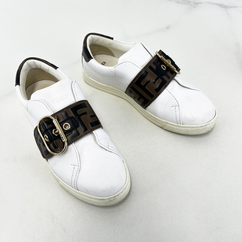 Fendi White FF Leather Sneakers Size 36