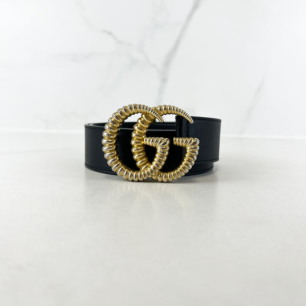 Gucci GG Leather Belt with Torchon Double G Buckle 4cm Size 85