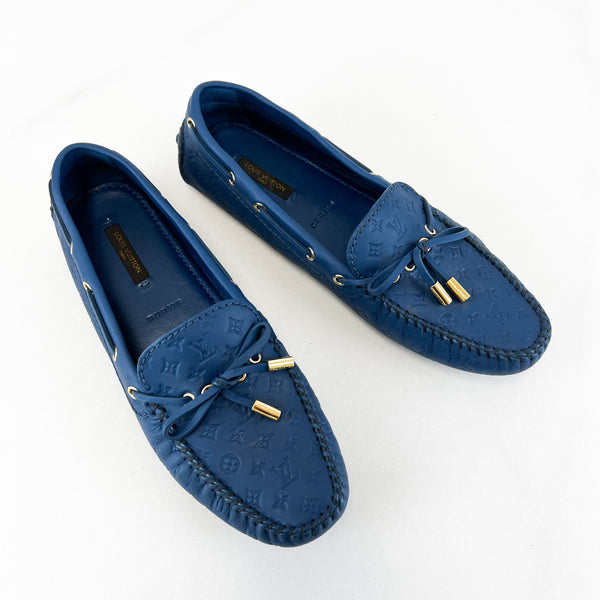 NEW LOUIS VUITTON GLORIA MOCCASIN SHOES 10 44 BLUE BLACK LOAFERS