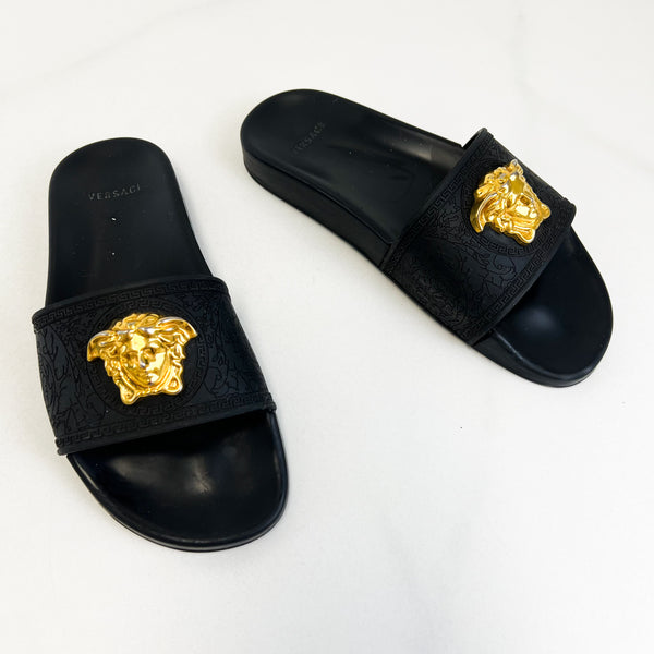 Versace Palazzo Black Medusa Pool Slides Size 39