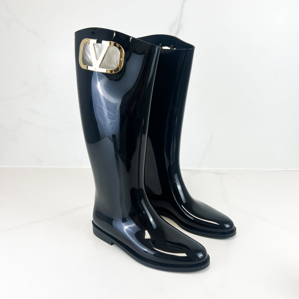 Valentino Black Logo Boots Size 40