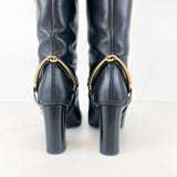 Gucci Black Leather Horsebit Tess Tall Boots Size 36