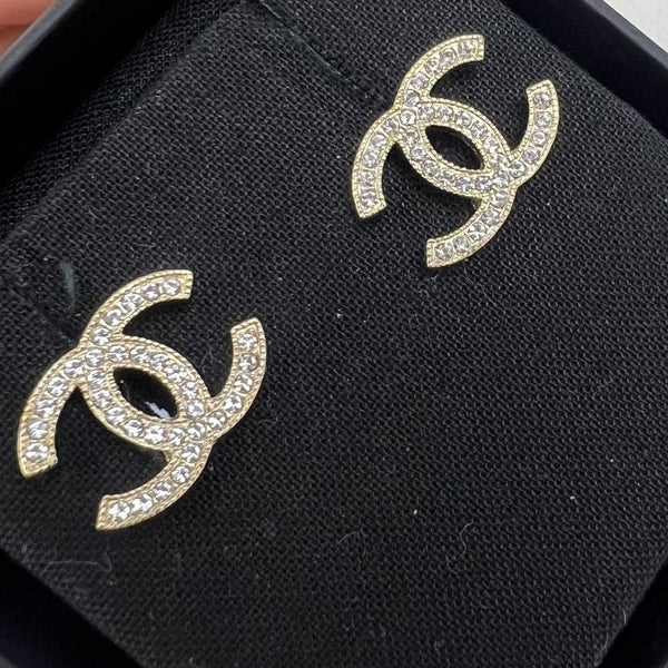 Chanel CC Crystal Stud Earrings