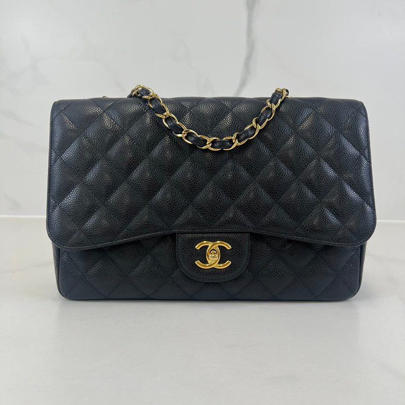 Chanel Classic Jumbo Single Flap Caviar Shoulder Bag GHW