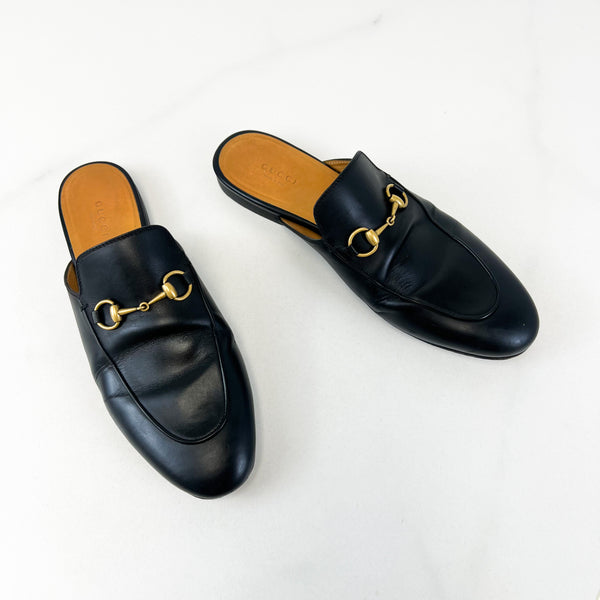 Gucci Black Leather Princetown Horsebit Slipper Size 40