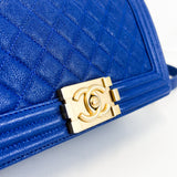 Chanel Blue Old Medium Caviar Boy Bag with Antique Gold Hardware