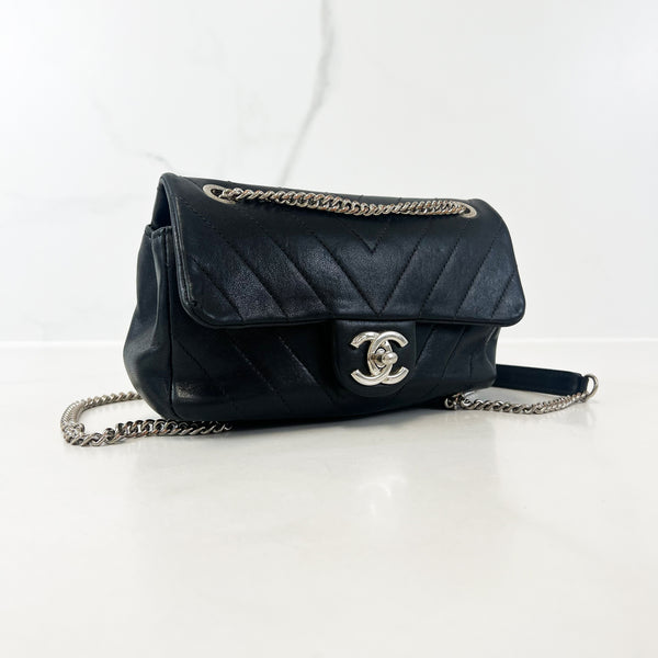 Chanel Black Chevron Rectangle Flap Lambskin