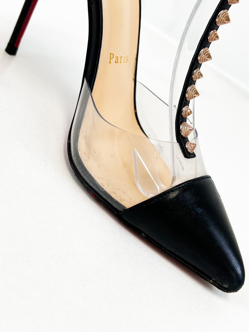 Christian Louboutin PVC/Leather Nosy Spikes 100 Pumps Size 37.5