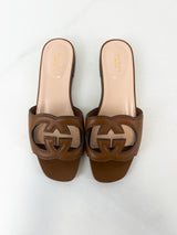 Gucci Tan Interlocking G Slides Size 37