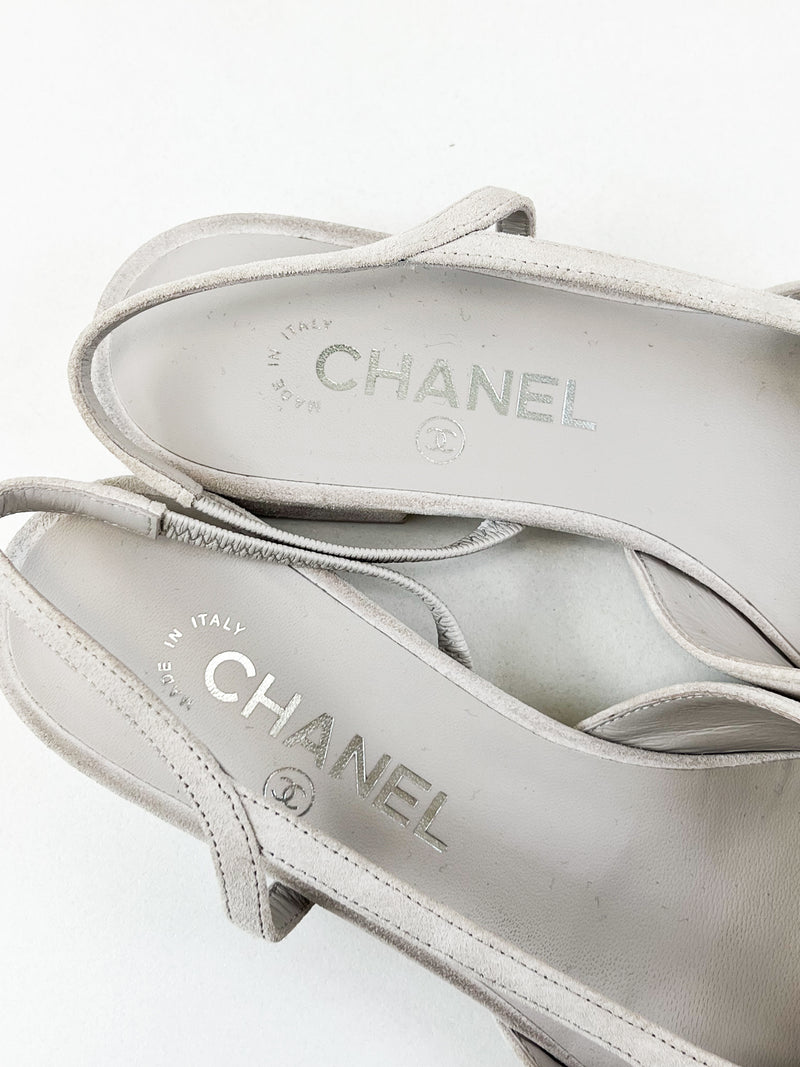 Chanel Grey Flat Slingback Size 38.5C