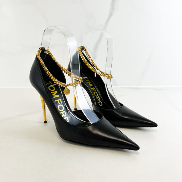 Tom Ford Black Ankle Padlock Chain Pump Size 36