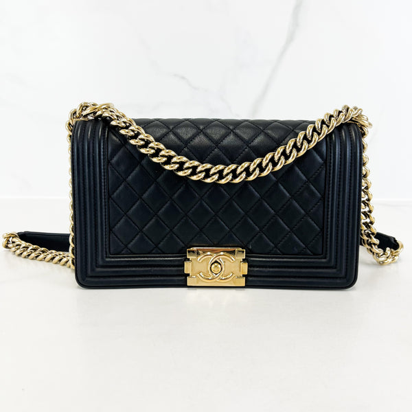 Chanel Black Old Medium Calfskin Boy Bag with Light GHW