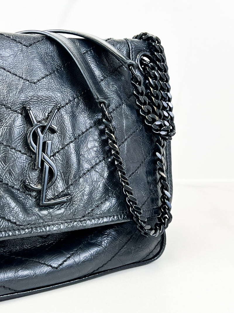 Saint Laurent Nikki Small Chain Bag in Crinkled Leather