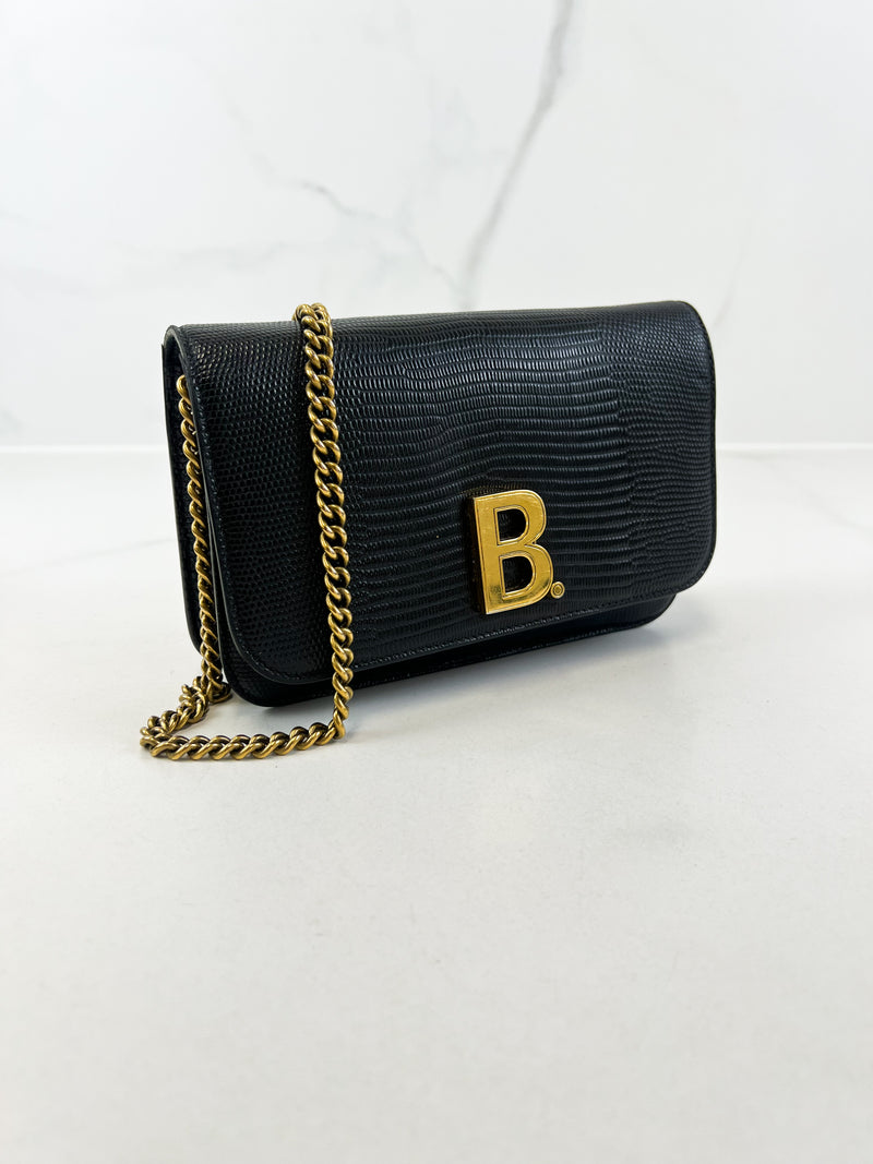 Balenciaga Black Lizard Embossed Leather WOC