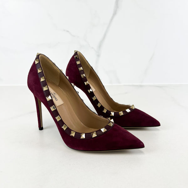 Valentino Maroon Suede Rockstud Pumps 95mm Size 36