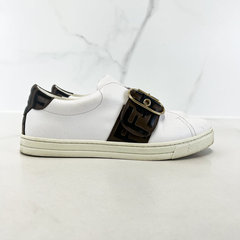 Fendi White FF Leather Sneakers Size 36