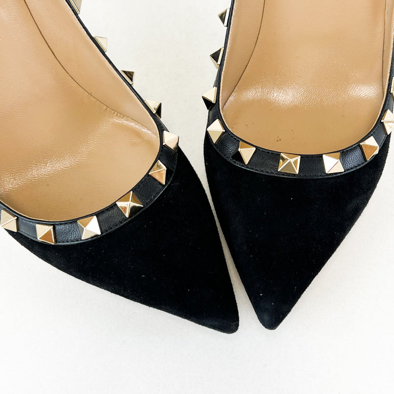 Valentino Black Suede Rockstud Pumps 95mm Size 36