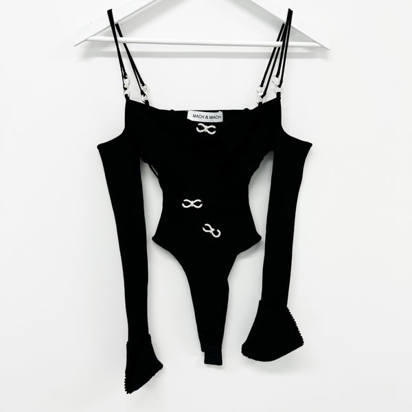 Mach & Mach Bow Crystal Leotard Black Small