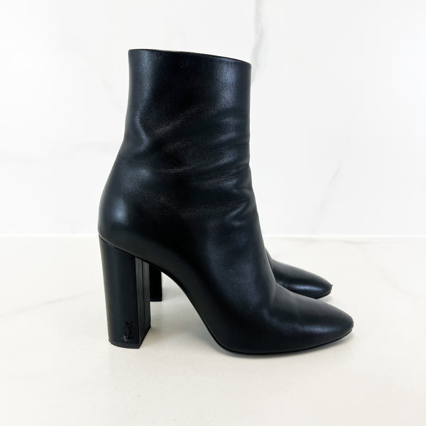 Saint Laurent Smooth Leather Heel Ankle Booties Size 39