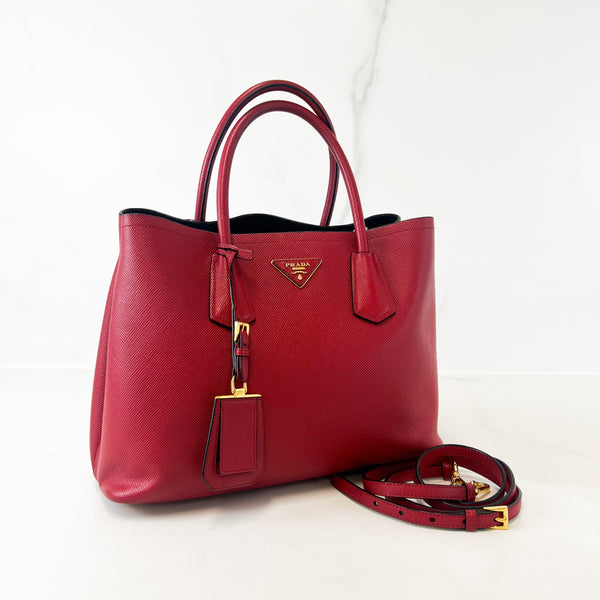 Prada Red Saffiano Leather Double Bag