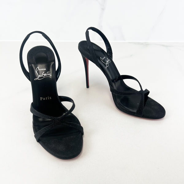 Christian Louboutin Black Glitter Emilie Sandal 100 Size 38.5