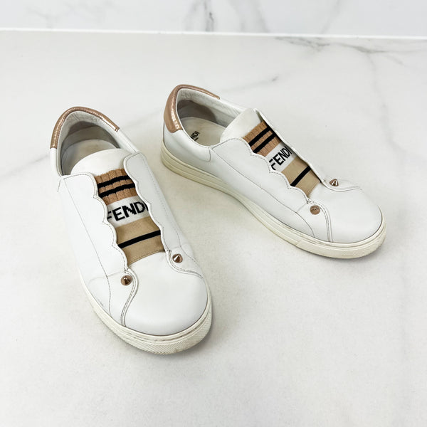 Fendi White Leather Logo Slip On Sneaker Size 37