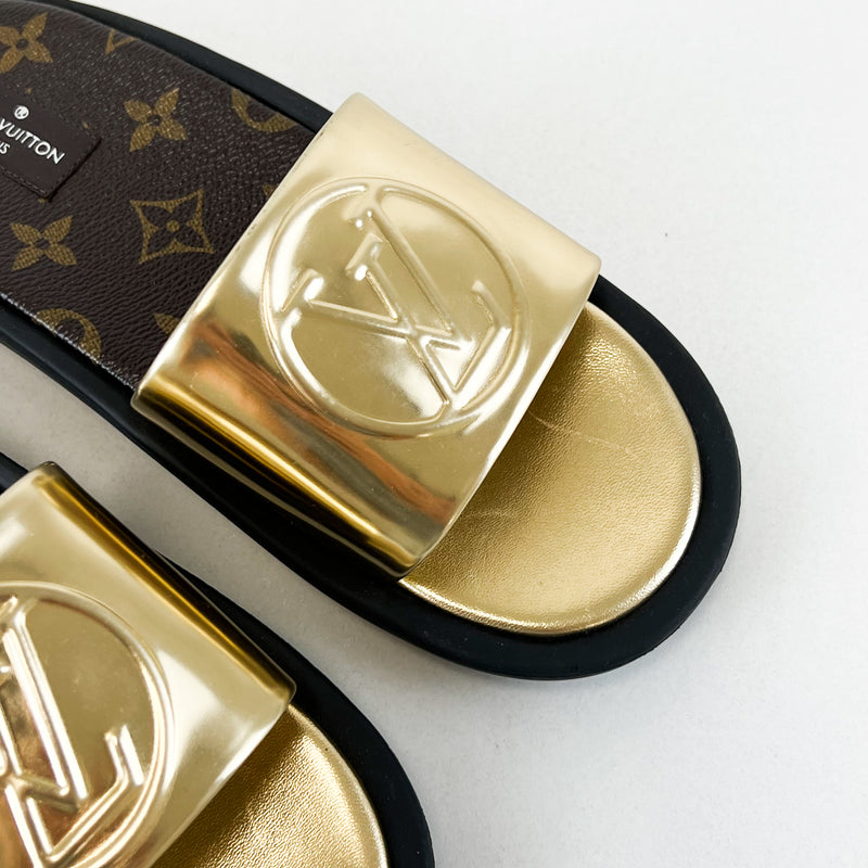 Louis Vuitton Gold Leather Sunbath Flat Mules Size 36
