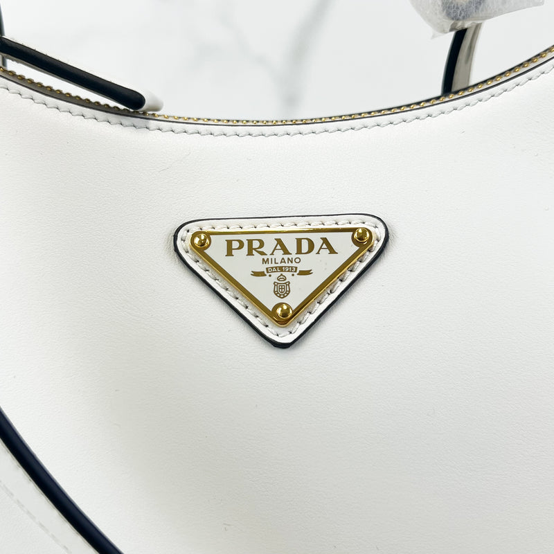 Prada White Arqué Small Leather Shoulder Bag