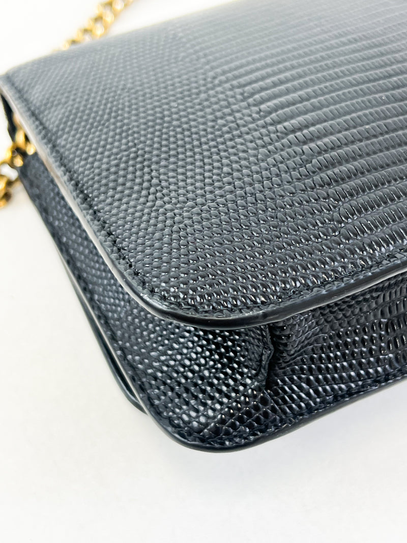 Balenciaga Black Lizard Embossed Leather WOC