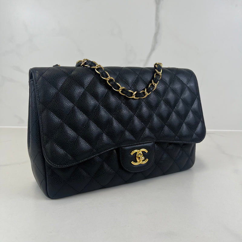 Chanel Classic Jumbo Single Flap Caviar Shoulder Bag GHW