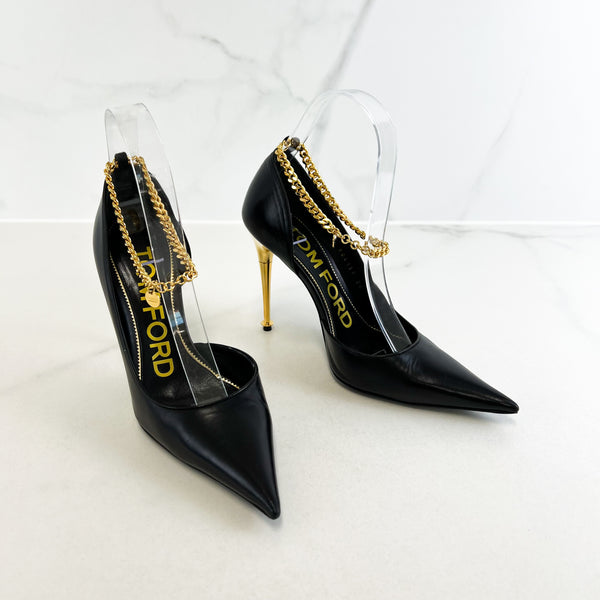 Tom Ford Black Ankle Padlock Chain Pump Size 36