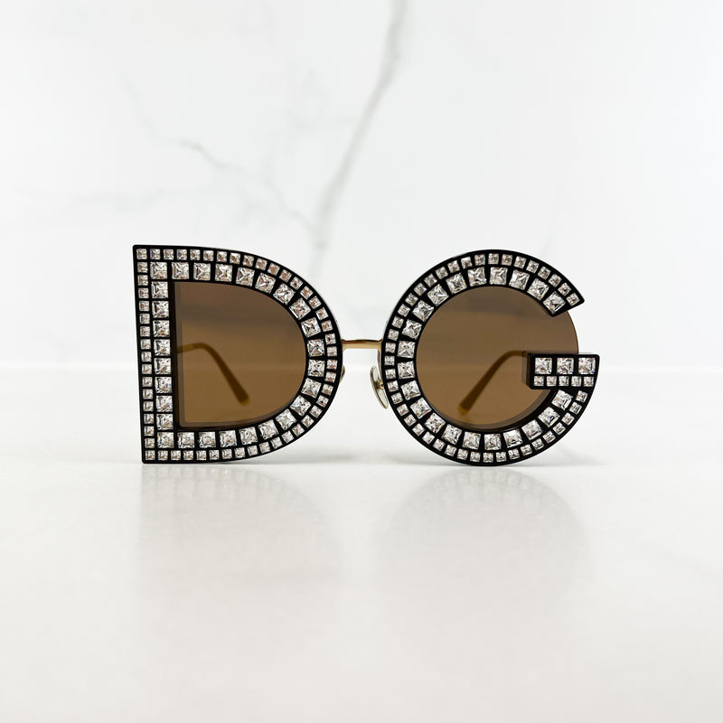 Dolce & Gabanna Crystal Embellished Logo Sunglasses