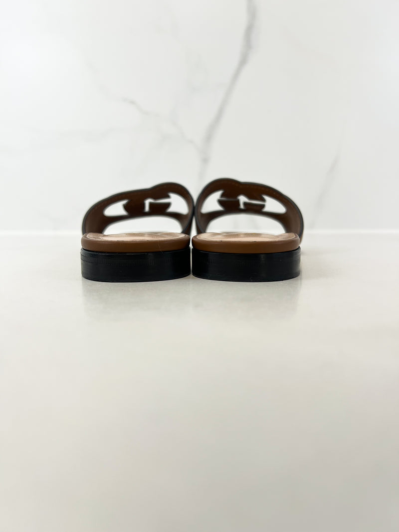 Gucci Tan Interlocking G Slides Size 37