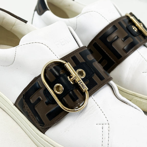 Fendi White FF Leather Sneakers Size 36