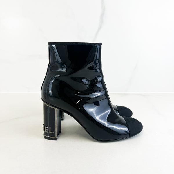 Chanel CC Patent Leather Ankle Boots Size 36